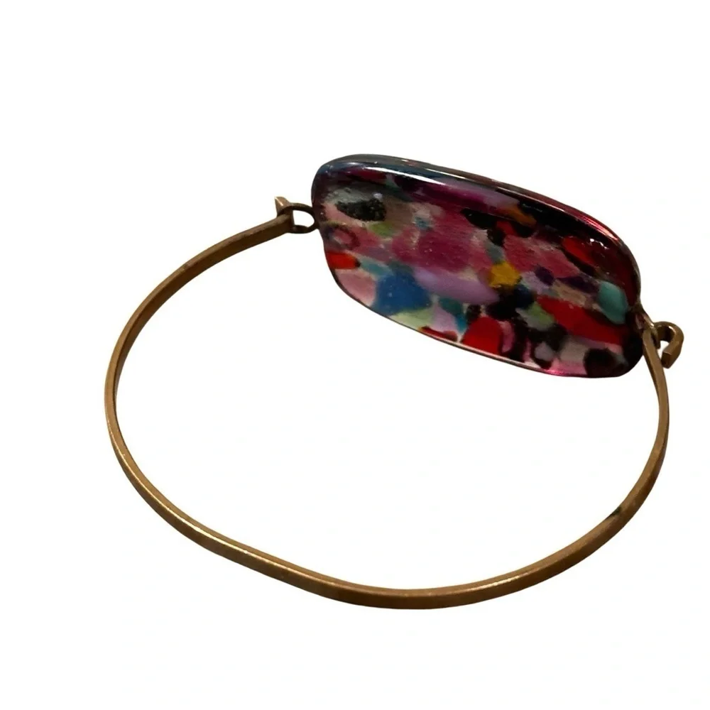 Millefiori Colorful Abstract Fuse Glass Hinge Bangle CuffBracelet Square Vintage - Picture 10 of 15